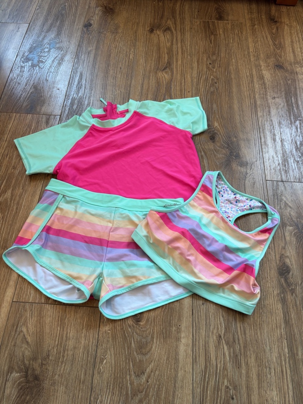 Eddie Bauer Girls' Mint & Hot Pink Rainbow Swim Set size 14-16